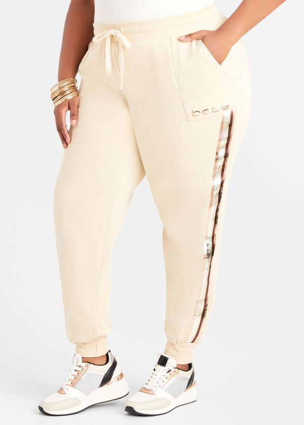 Bebe Sport Sequined Joggers, Ivory image number 0