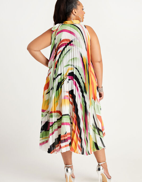Pleated Printed Midi Dress, Multi image number 1
