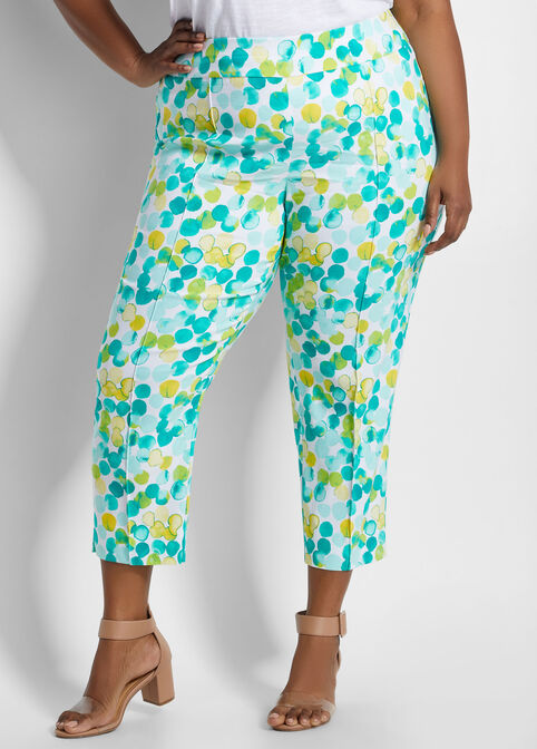 Dot Pull On Stretch Capri Pant, Ice Green image number 0