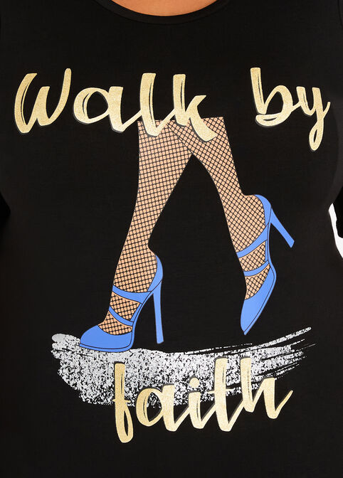 Walk By Faith Glitter Graphic Tee, Black image number 1