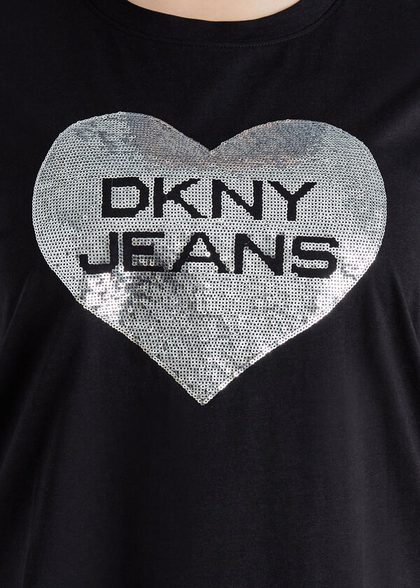 DKNY Jeans Sequin Logo Heart Tee, Black image number 2