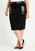 Belted Leather Trim Knit Skirt, Black image number 0