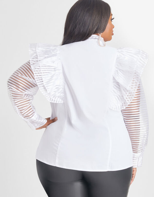 Striped Organza Paneled Shirt, White image number 1