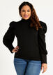 Plus Size Mock Neck Puff Sleeve Stretch Knit Fitted Zip Back Top image number 0