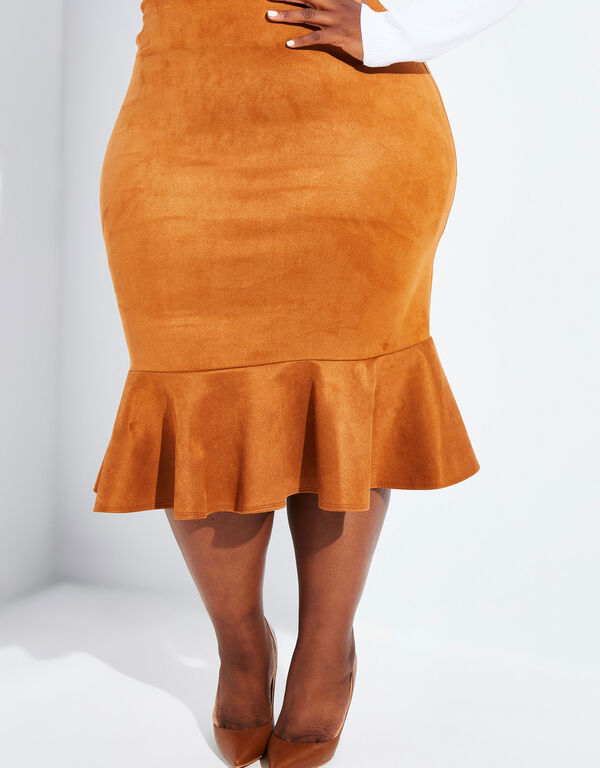 Faux Suede Midi Skirt, Camel Taupe image number 0