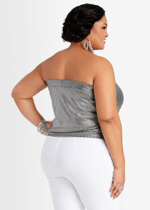 Metallic Silver Knit Tube Top, Silver image number 1