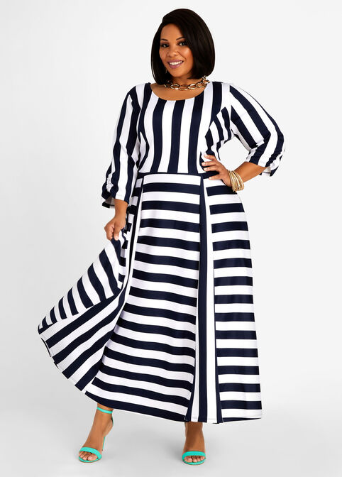 Tall Stripe Godet Scuba Maxi Dress, Peacoat image number 0