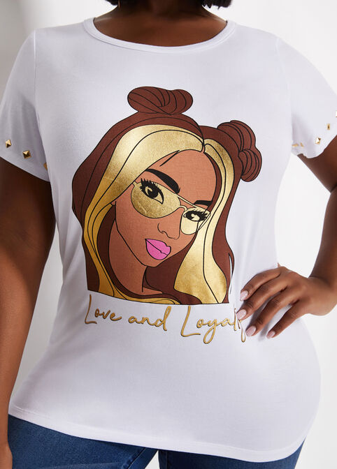 Studded Love & Loyalty Graphic Tee, White image number 2