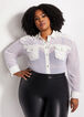 Sheer Gauze & Denim Button Up Top, White image number 4