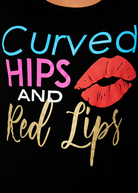 Curved Hips Red Lips Graphic Tee, Black image number 1