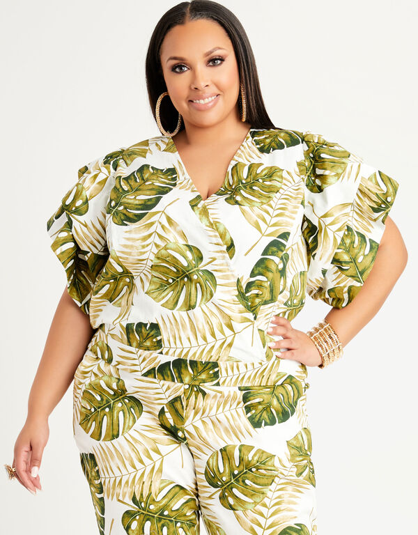 Palm Leaf Cotton Wrap Top, White image number 0