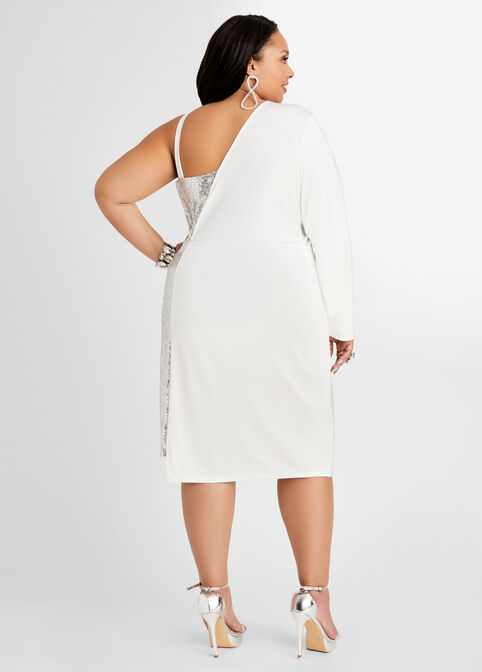 Sequin Asymmetric Blazer Dress White, White image number 1