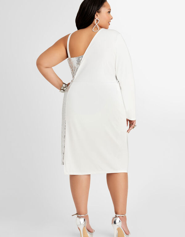 Sequin Asymmetric Blazer Dress, White image number 1
