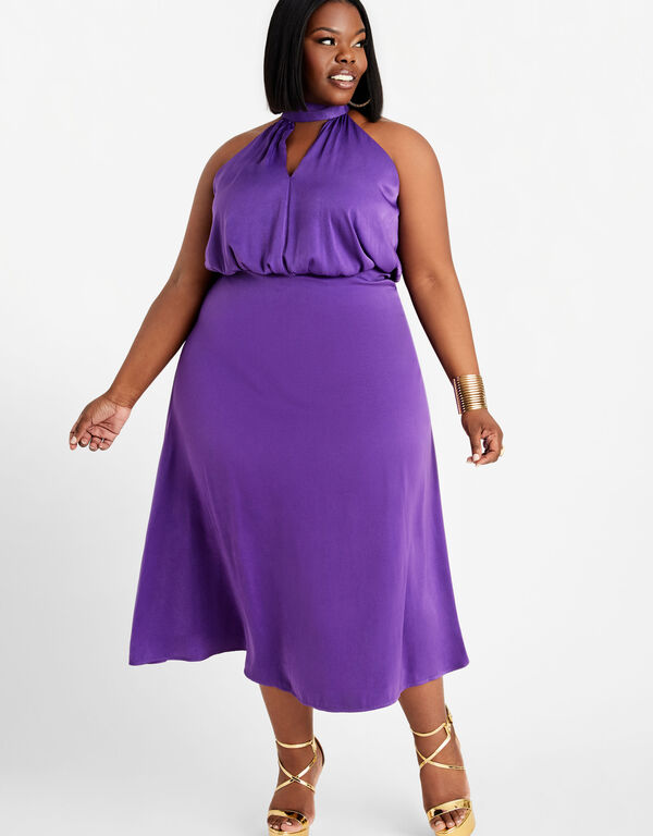 Sateen Halter Cutout Maxi Dress, Purple Magic image number 0