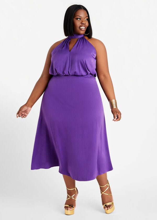 Sateen Halter Cutout Maxi Dress, Purple Magic image number 0