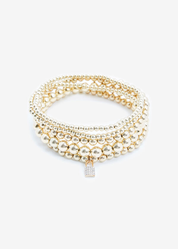 Gold Pearl Bracelet Set, Gold image number 0