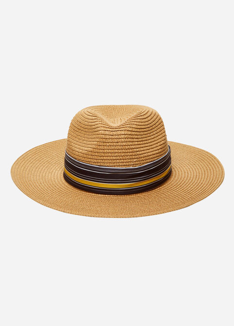 Tan Stripe Scarf Raffia Panama Hat, Natural image number 3