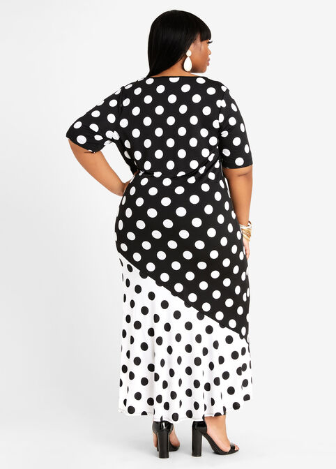 Dot Colorblock Knit Maxi Dress, Black White image number 1