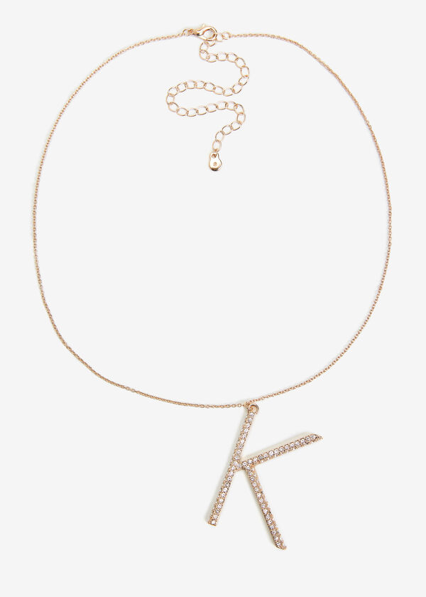 Pave Crystal K Initial Necklace, Gold image number 1