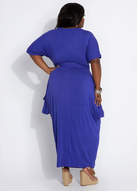Belted Draped Knit Maxi Dress, Sodalite image number 1