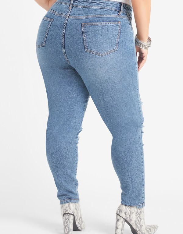 Distressed Embellished Skinny Jeans, Medium Blue image number 1