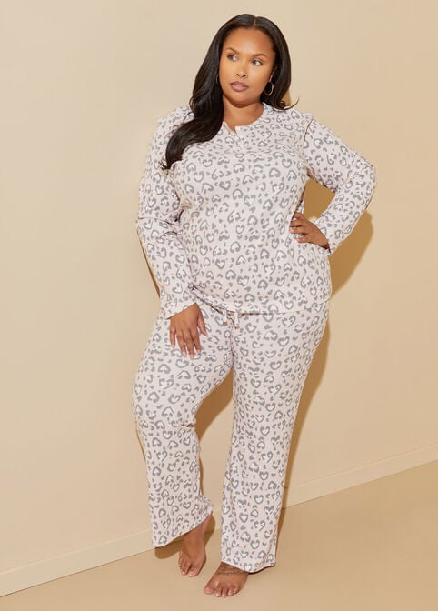 Plus Size Designer Catherine Malandrino leopard Sleepwear Trendy PJ Set