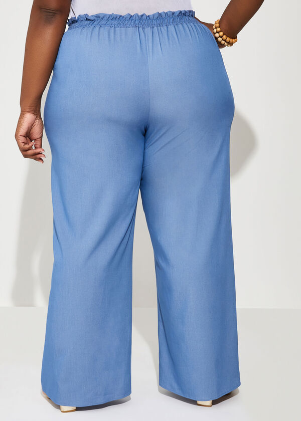 Gathered High Rise Wide Leg Pants, Blue image number 1