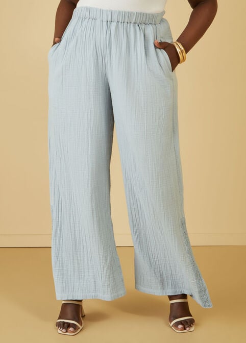 Slit Hem Cotton Gauze Pants, Blue image number 2