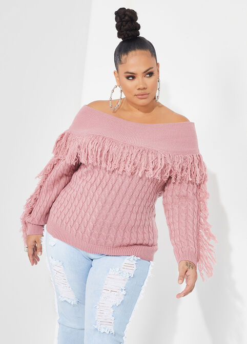 Plus Size Off The Shoulder Sweater Cable Knit Fall Plus Size Knits image number 0
