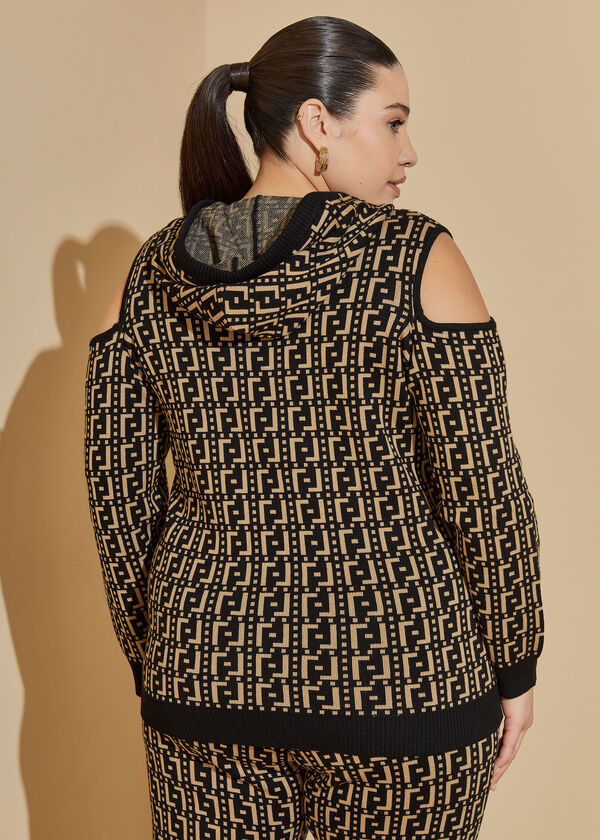 Cold Shoulder Intarsia Sweater, Black Combo image number 1
