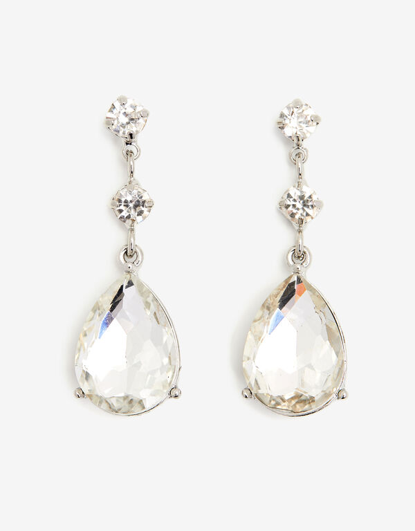 Tear Drop Crystal Earrings, Silver image number 0