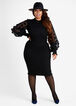 Plus Size Organza Sheer Pompom Sleeve Mock Neck Sweater Midi Dress image number 0