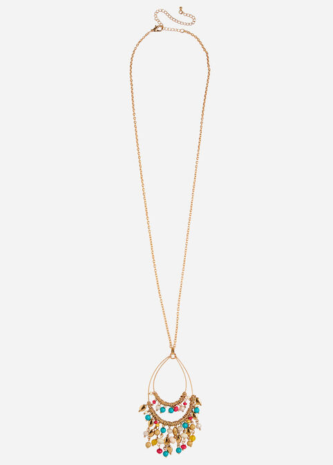 Bead Double Ring Pendant Necklace, Gold image number 0