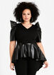 Faux Leather Panel Knit Peplum Top, Black image number 0