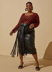 Fringed Faux Leather Midi Skirt, Black image number 2