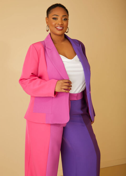 Colorblocked Blazer, Pink Peacock image number 2