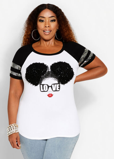 Love Red Lip Afro Puff Graphic Tee, White image number 0