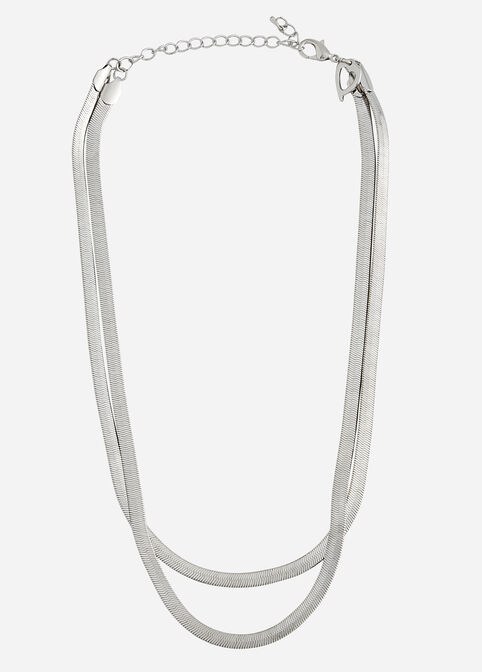 Layered Snake Chain Necklace, Silver image number 0