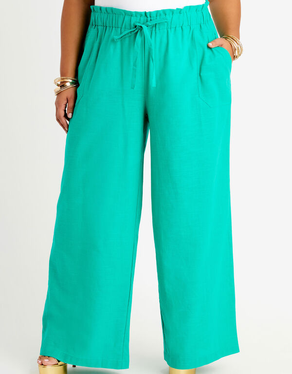 High Waist Linen Pants, Green image number 0