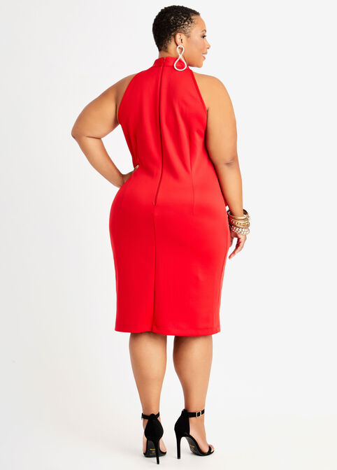 Red Ruffle Halter Bodycon Dress, Barbados Cherry image number 1