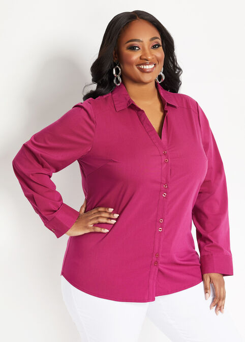 Plus Size Tall Classic Collared V Neck Tailored Button Front Tops image number 0