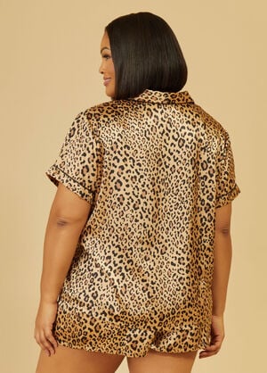 In Bloom Leopard PJ Shorts Set, Brown Animal image number 1