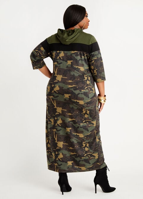 Camo Colorblock Hoodie Dress, Multi image number 1