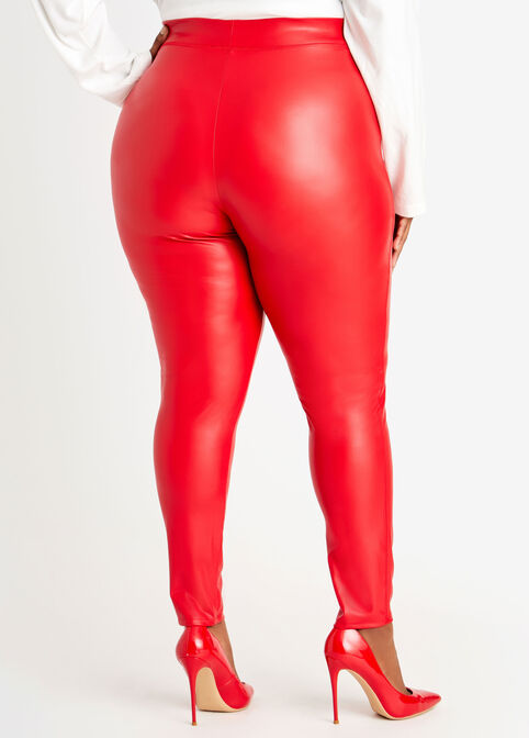 Red High Rise Faux Leather Legging, Barbados Cherry image number 1