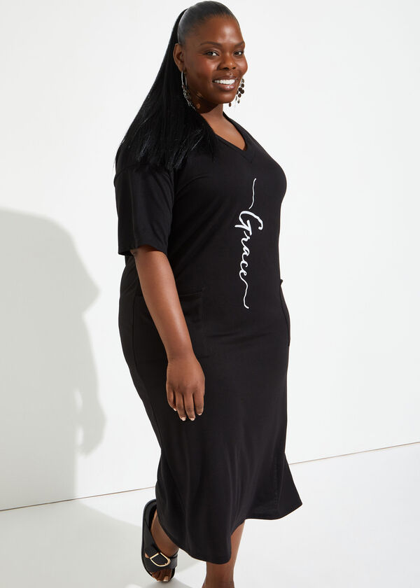 Grace French Terry Midi Dress, Black image number 2