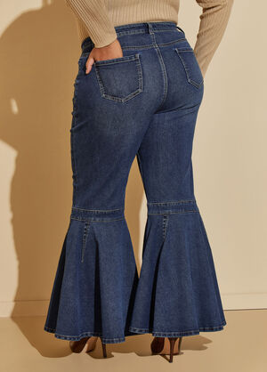 Mid Rise Bell Bottom Jeans, Medium Blue image number 1
