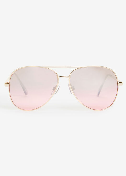 Gold Metal Aviator Sunglasses, Rose image number 0