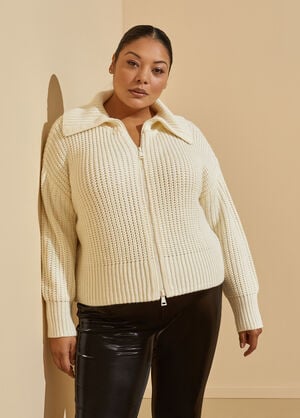 Ribbed Zip Front Sweater, Egret image number 0