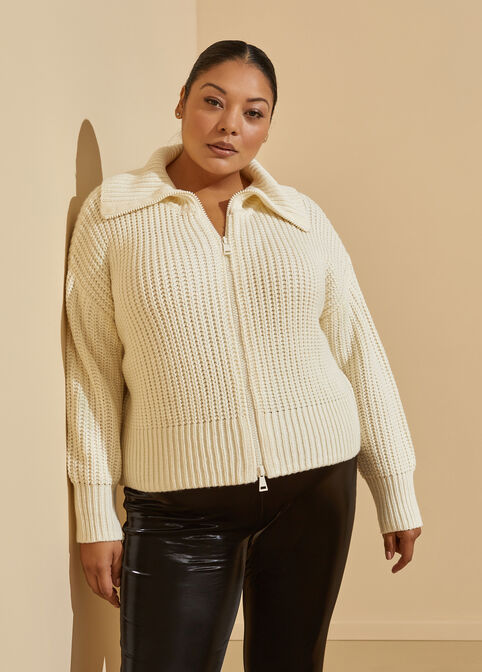 Plus Size Ribbed Knit Zip Front Sweater Long Sleeved Plus Size Knit image number 0