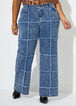 Frayed Windowpane Wide Leg Jeans, Lt Sky Blue image number 0